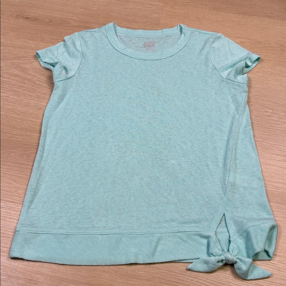 Athleta Girl Heathered Blue Front Knot Short Sleeve Casual Athleisure Top L/12